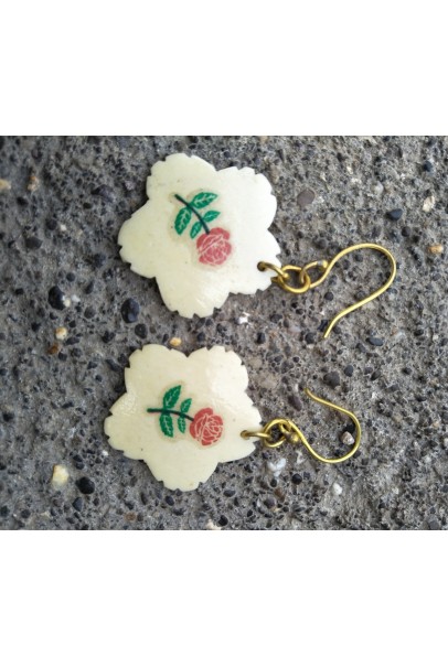 Alphabey's Love Rose Hand Painted Bone Carving Gold Plated Brass Drop Earrings For Women Alphabey's Love Rose Hand Painted Bone Carving Gold Plated Brass Drop Earrings For Women